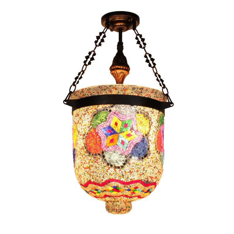 Lustres à 3 lumières en mosaïque de cylindre décoratif en verre et fer bohème contemporain pour salle à manger 