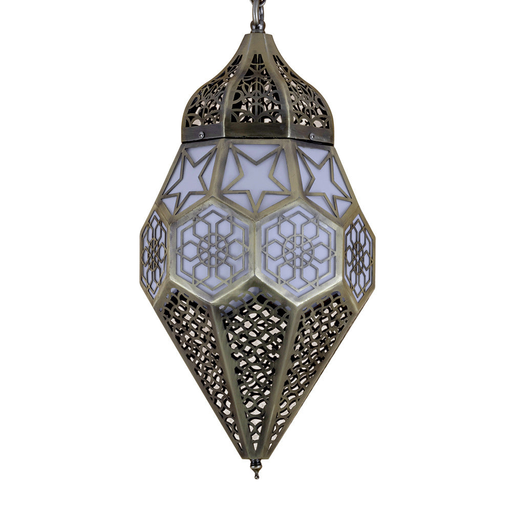 Lanterne contemporaine rétro en fer creusé rhombique sculpté 1 lumière pour salle à manger 