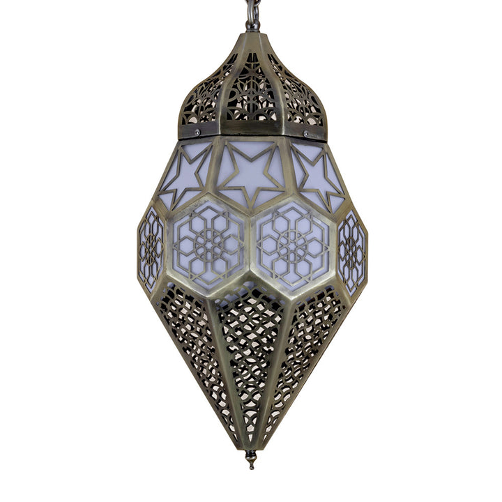 Lanterne contemporaine rétro en fer creusé rhombique sculpté 1 lumière pour salle à manger 