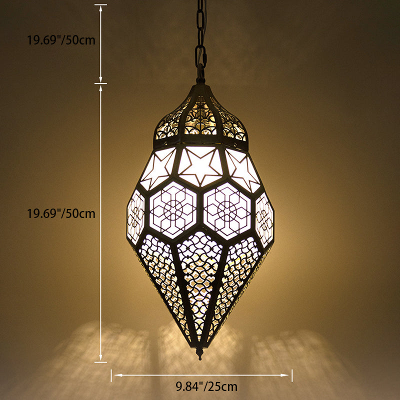 Lanterne contemporaine rétro en fer creusé rhombique sculpté 1 lumière pour salle à manger 