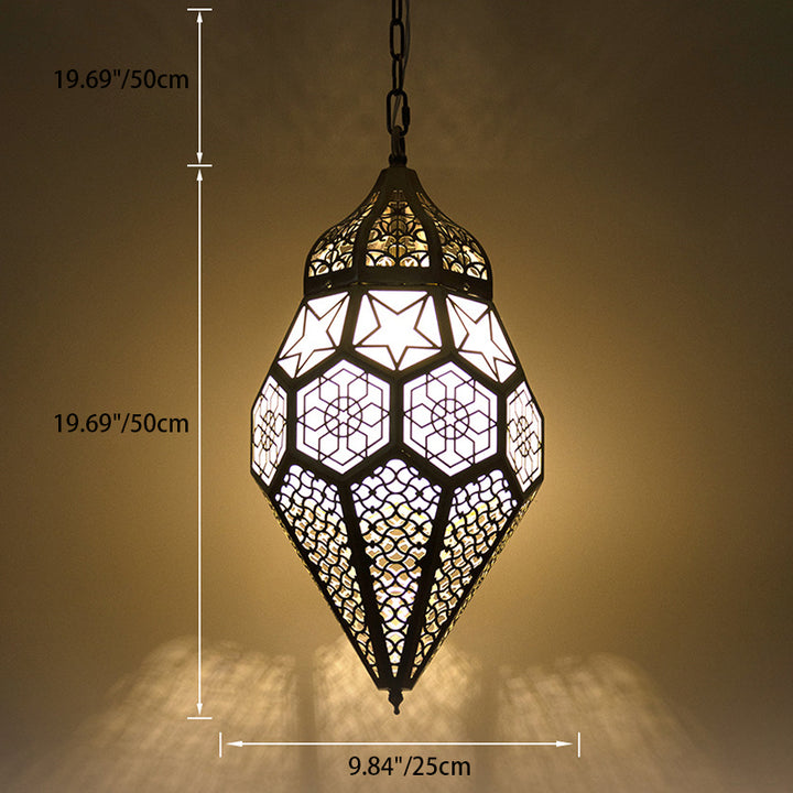 Lanterne contemporaine rétro en fer creusé rhombique sculpté 1 lumière pour salle à manger 