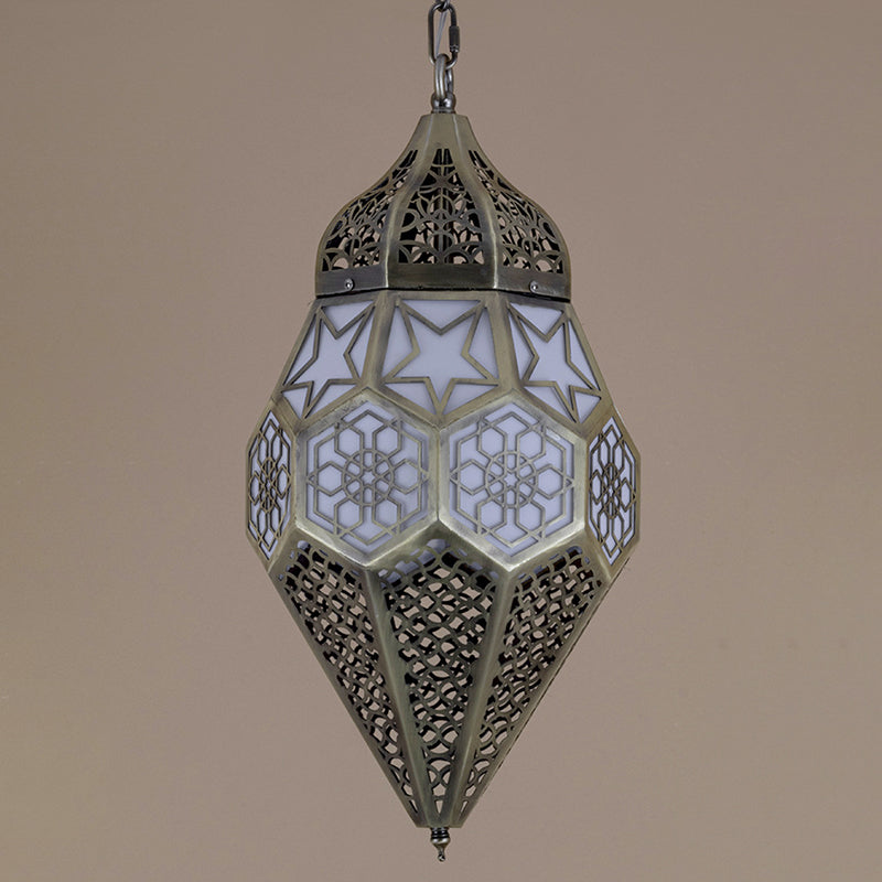 Lanterne contemporaine rétro en fer creusé rhombique sculpté 1 lumière pour salle à manger 