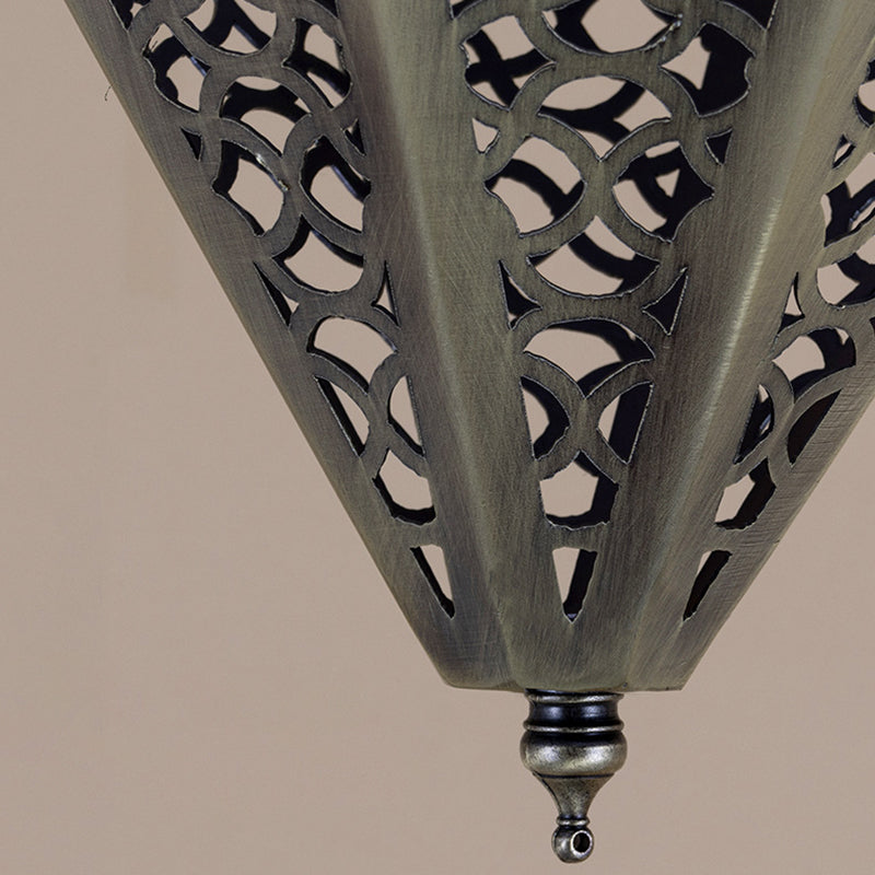 Lanterne contemporaine rétro en fer creusé rhombique sculpté 1 lumière pour salle à manger 