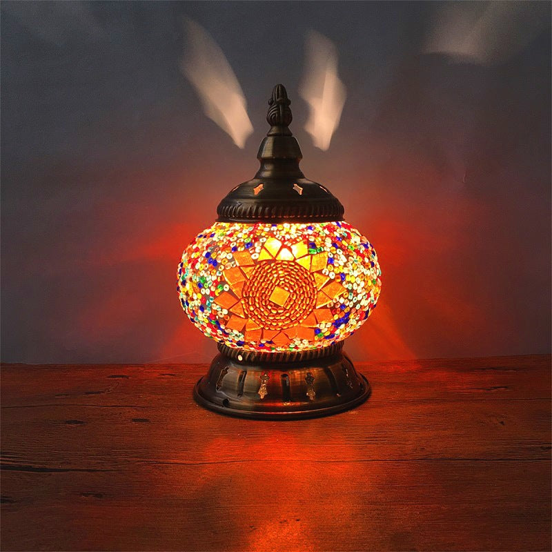 Contemporáneo Boho Hierro Vidrio Piezas Mosaico Forma de Torre Lámpara de Mesa de 1 Luz Luz Nocturna Para Dormitorio 