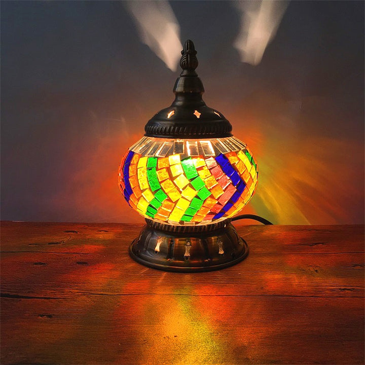 Contemporáneo Boho Hierro Vidrio Piezas Mosaico Forma de Torre Lámpara de Mesa de 1 Luz Luz Nocturna Para Dormitorio 