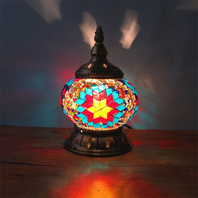 Contemporáneo Boho Hierro Vidrio Piezas Mosaico Forma de Torre Lámpara de Mesa de 1 Luz Luz Nocturna Para Dormitorio 