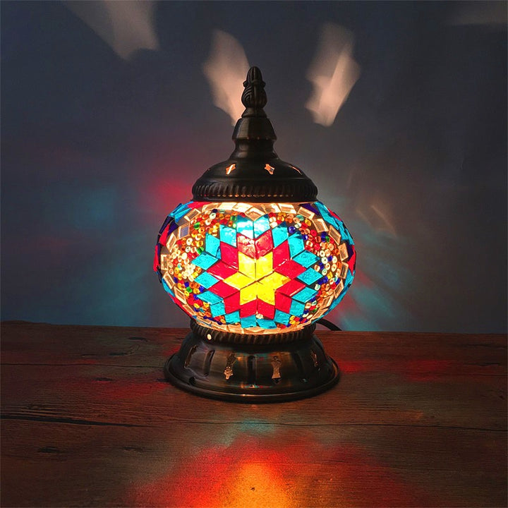 Contemporáneo Boho Hierro Vidrio Piezas Mosaico Forma de Torre Lámpara de Mesa de 1 Luz Luz Nocturna Para Dormitorio 