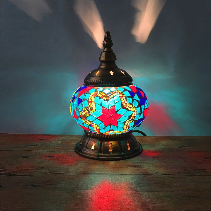 Contemporáneo Boho Hierro Vidrio Piezas Mosaico Forma de Torre Lámpara de Mesa de 1 Luz Luz Nocturna Para Dormitorio 