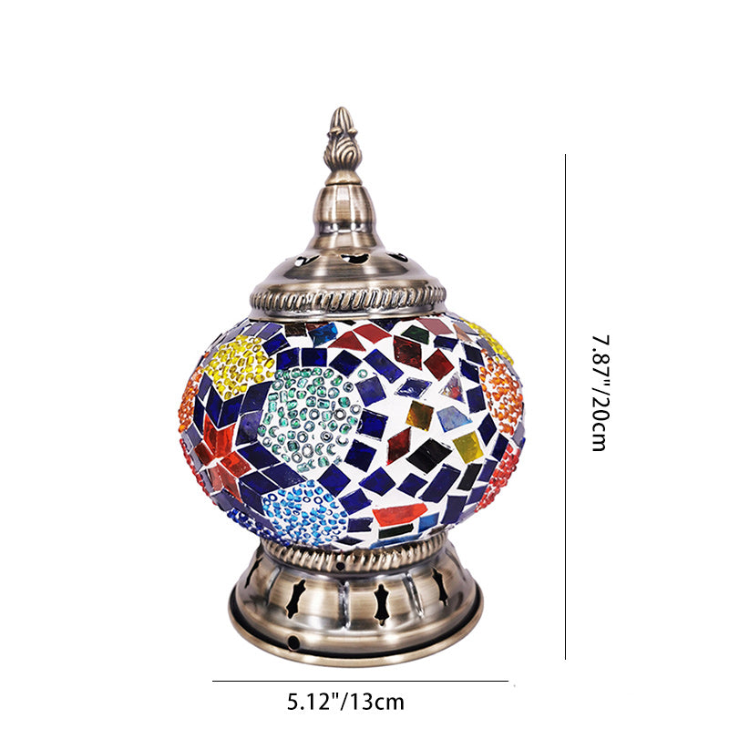 Contemporary Boho Iron Glass Pieces Mosaic Tower Shape 1-Light Table Lamp Night Light For Bedroom