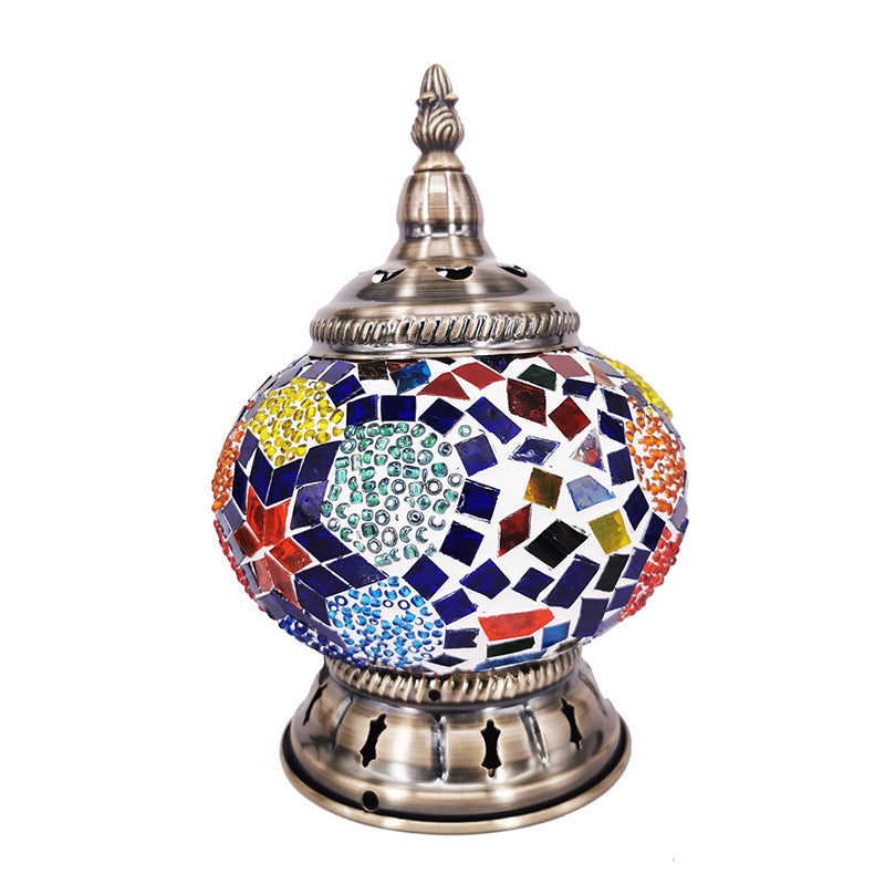 Contemporary Boho Iron Glass Pieces Mosaic Tower Shape 1-Light Table Lamp Night Light For Bedroom