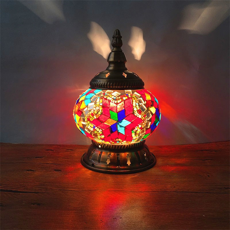 Contemporary Boho Iron Glass Pieces Mosaic Tower Shape 1-Light Table Lamp Night Light For Bedroom