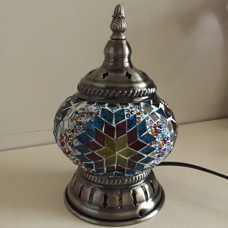 Contemporáneo Boho Hierro Vidrio Piezas Mosaico Forma de Torre Lámpara de Mesa de 1 Luz Luz Nocturna Para Dormitorio 