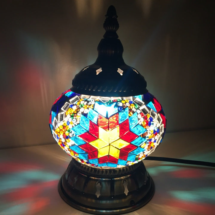 Contemporáneo Boho Hierro Vidrio Piezas Mosaico Forma de Torre Lámpara de Mesa de 1 Luz Luz Nocturna Para Dormitorio 