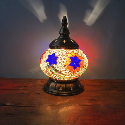 Contemporary Boho Iron Glass Pieces Mosaic Tower Shape 1-Light Table Lamp Night Light For Bedroom