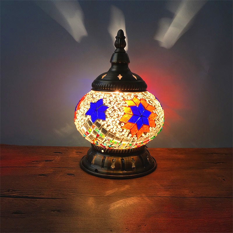 Contemporary Boho Iron Glass Pieces Mosaic Tower Shape 1-Light Table Lamp Night Light For Bedroom