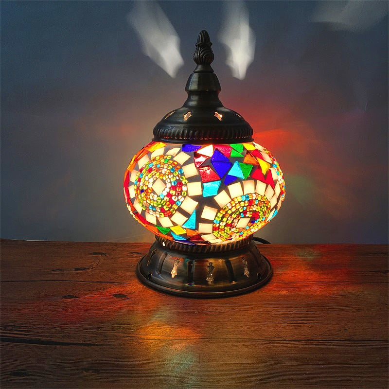 Contemporary Boho Iron Glass Pieces Mosaic Tower Shape 1-Light Table Lamp Night Light For Bedroom