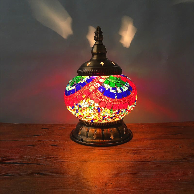 Contemporáneo Boho Hierro Vidrio Piezas Mosaico Forma de Torre Lámpara de Mesa de 1 Luz Luz Nocturna Para Dormitorio 