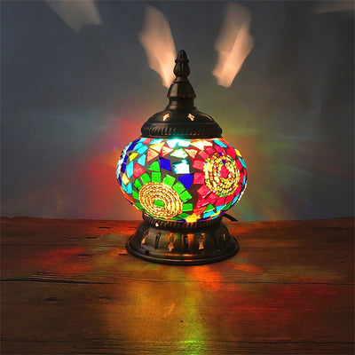Contemporary Boho Iron Glass Pieces Mosaic Tower Shape 1-Light Table Lamp Night Light For Bedroom