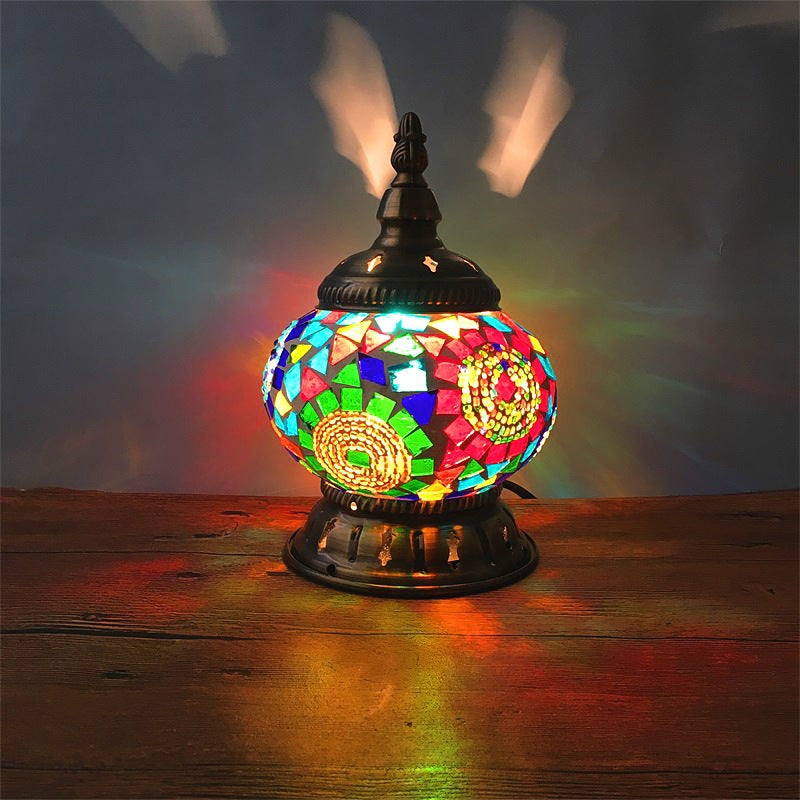 Contemporary Boho Iron Glass Pieces Mosaic Tower Shape 1-Light Table Lamp Night Light For Bedroom