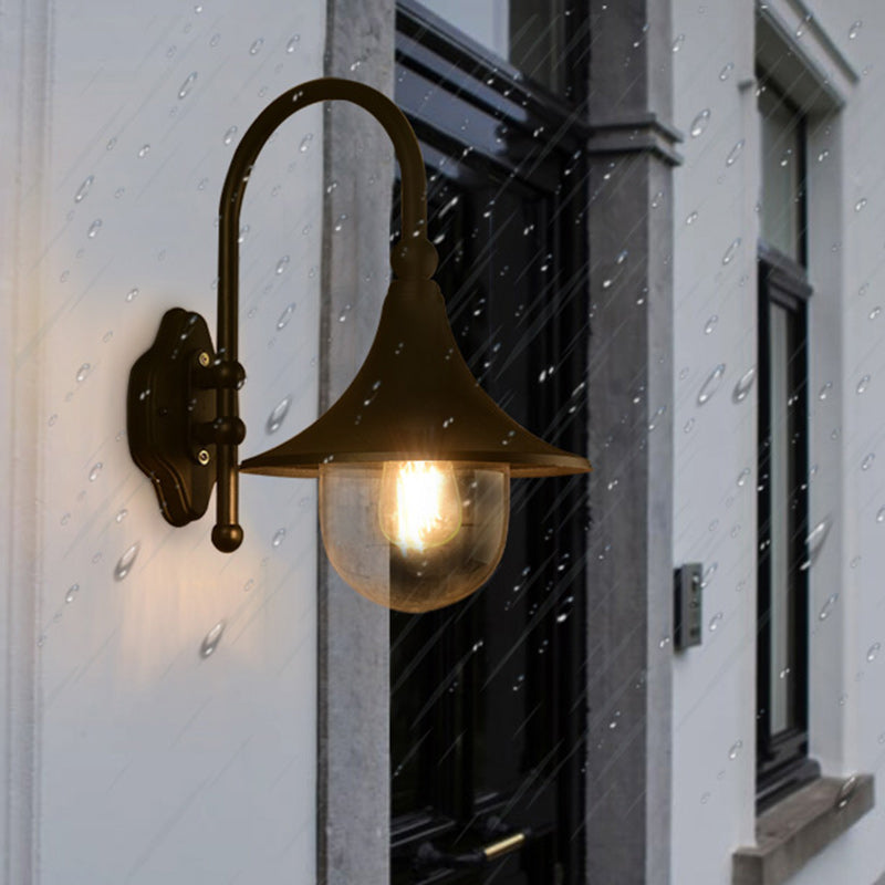 Zeitgenössische industrielle wasserdichte Aluminium-PVC-Kegel-Horn 1-Licht-Wandleuchte für Außenpatio 