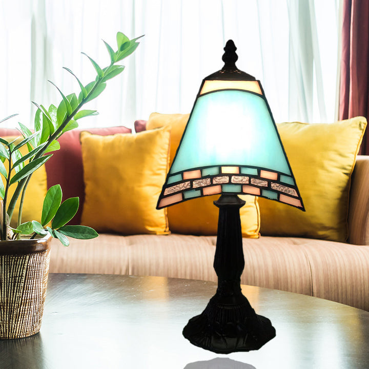 Lampe de table contemporaine en résine de verre côtière trapézoïdale à 1 lumière pour chevet 