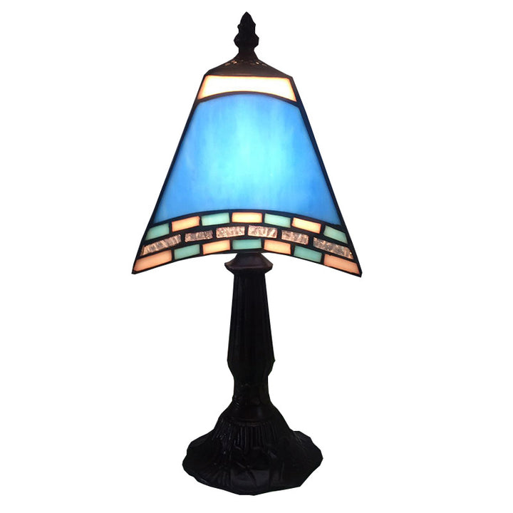 Lampe de table contemporaine en résine de verre côtière trapézoïdale à 1 lumière pour chevet 
