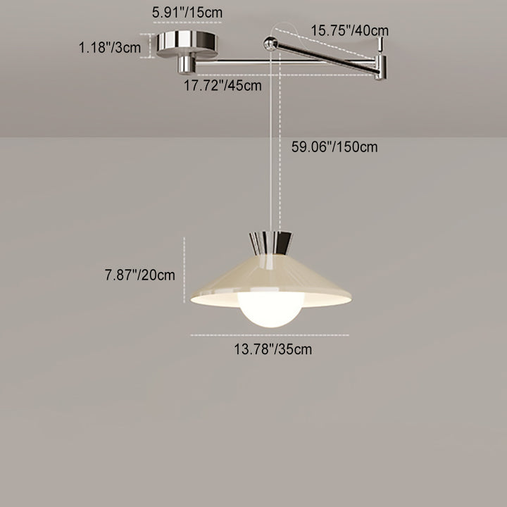 Lustre à LED conique en verre et fer scandinave contemporain avec bras oscillant pour salle à manger 