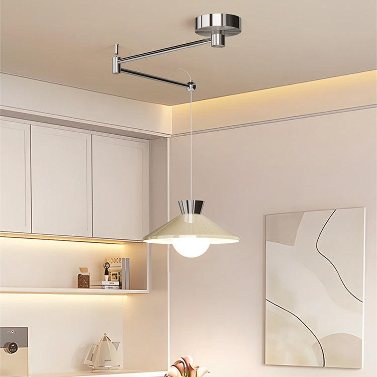 Lustre à LED conique en verre et fer scandinave contemporain avec bras oscillant pour salle à manger 
