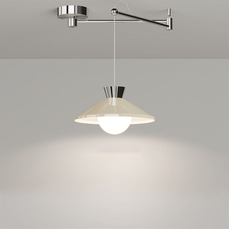 Lustre à LED conique en verre et fer scandinave contemporain avec bras oscillant pour salle à manger 