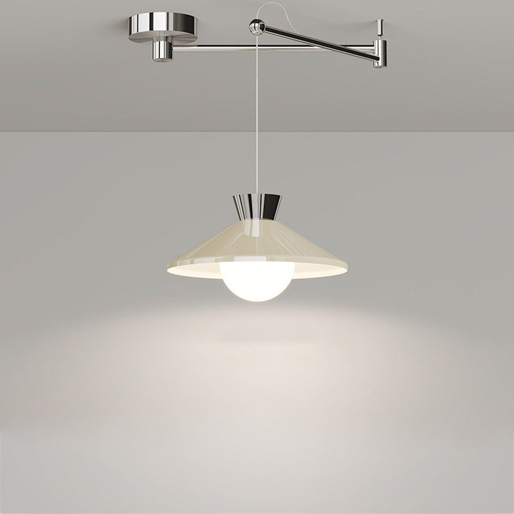 Lustre à LED conique en verre et fer scandinave contemporain avec bras oscillant pour salle à manger 