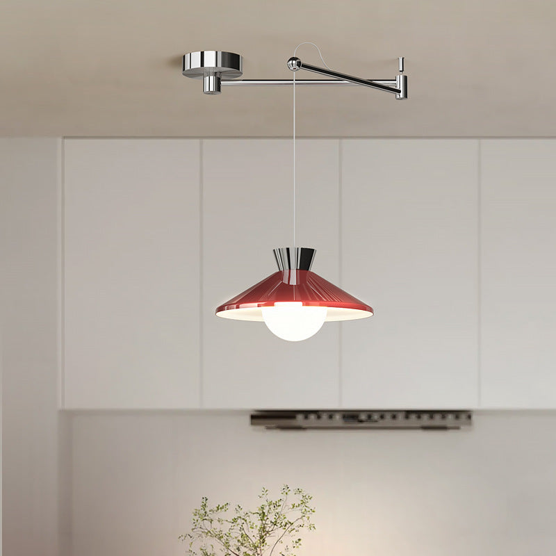 Lustre à LED conique en verre et fer scandinave contemporain avec bras oscillant pour salle à manger 