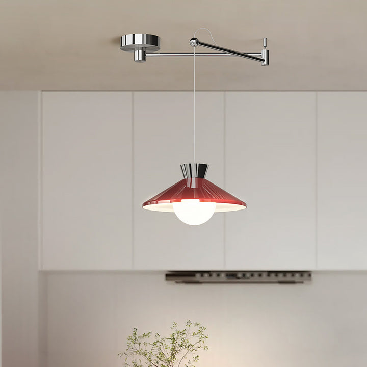 Lustre à LED conique en verre et fer scandinave contemporain avec bras oscillant pour salle à manger 