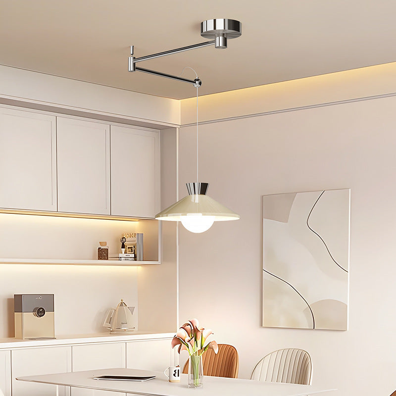 Lustre à LED conique en verre et fer scandinave contemporain avec bras oscillant pour salle à manger 