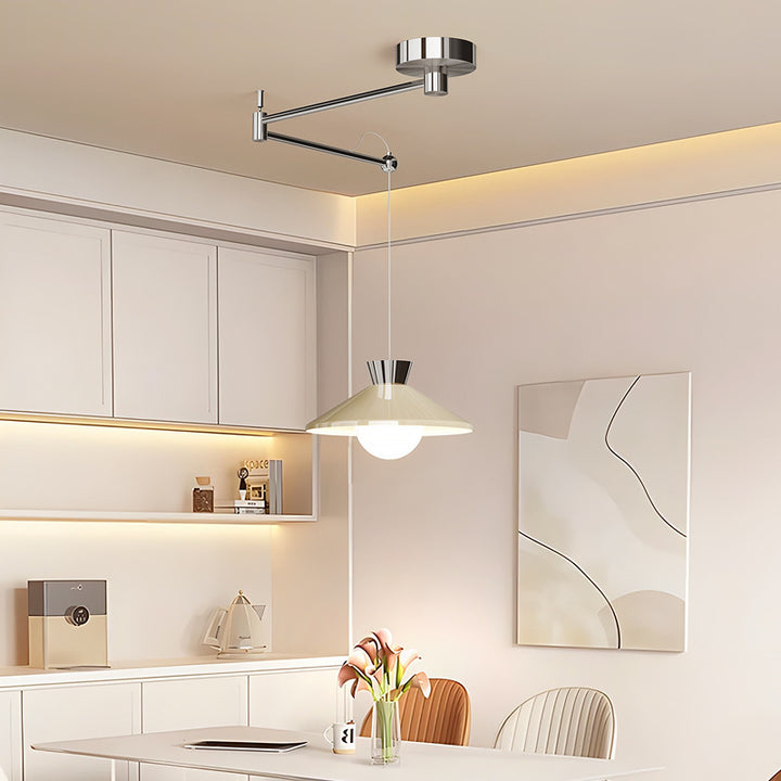 Lustre à LED conique en verre et fer scandinave contemporain avec bras oscillant pour salle à manger 