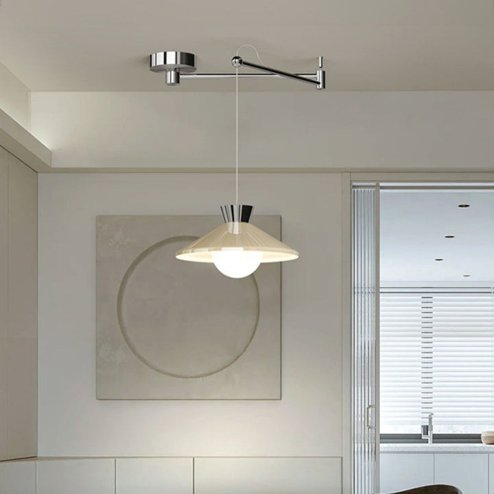 Lustre à LED conique en verre et fer scandinave contemporain avec bras oscillant pour salle à manger 