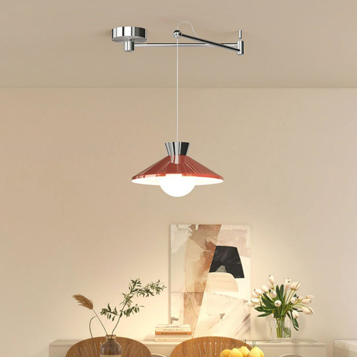 Lustre à LED conique en verre et fer scandinave contemporain avec bras oscillant pour salle à manger 