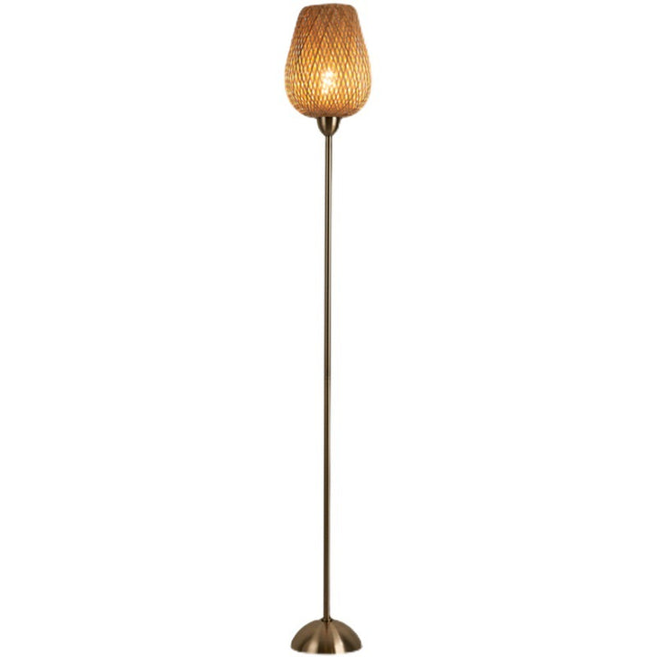 Lampe de sol contemporaine Bohème en bambou et métal avec lanterne 1 lumière pour salon 
