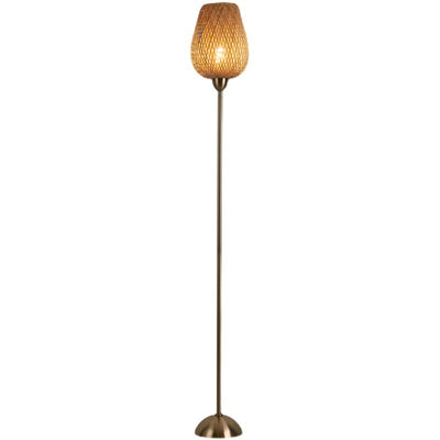 Contemporary Boho Weaving Bamboo Metal Lantern 1-Light Standing Floor Lamp For Living Room