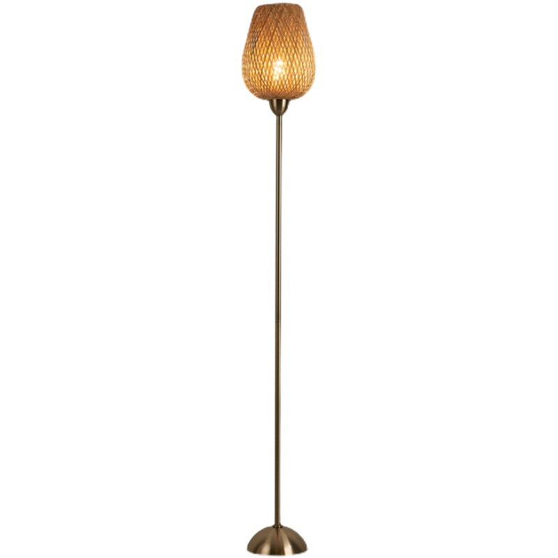 Contemporary Boho Weaving Bamboo Metal Lantern 1-Light Standing Floor Lamp For Living Room