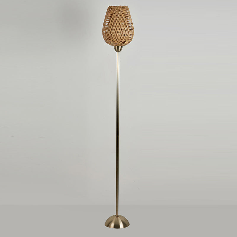 Contemporary Boho Weaving Bamboo Metal Lantern 1-Light Standing Floor Lamp For Living Room