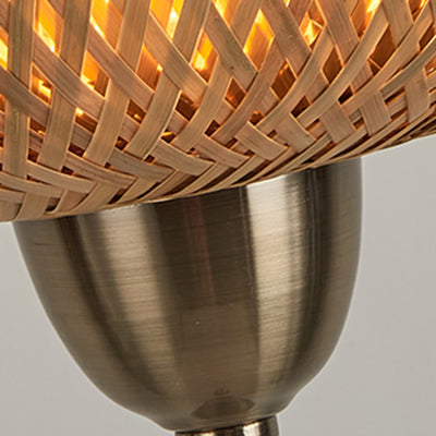 Contemporary Boho Weaving Bamboo Metal Lantern 1-Light Standing Floor Lamp For Living Room