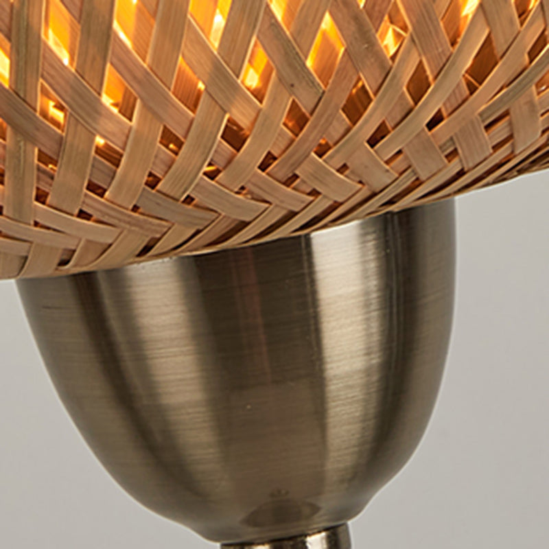 Contemporary Boho Weaving Bamboo Metal Lantern 1-Light Standing Floor Lamp For Living Room