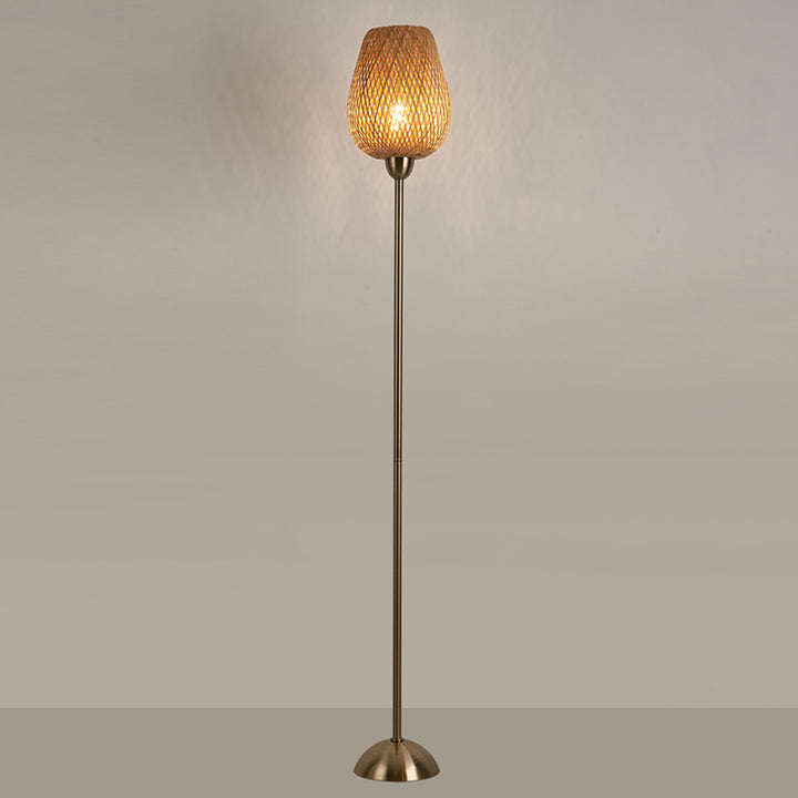 Lampe de sol contemporaine Bohème en bambou et métal avec lanterne 1 lumière pour salon 