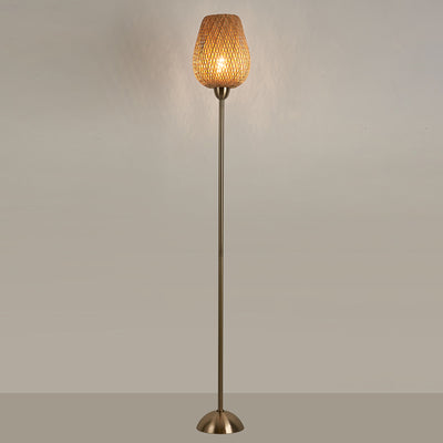 Contemporary Boho Weaving Bamboo Metal Lantern 1-Light Standing Floor Lamp For Living Room