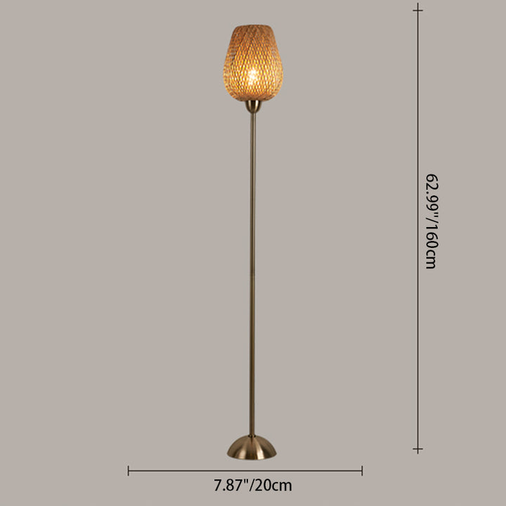 Lampe de sol contemporaine Bohème en bambou et métal avec lanterne 1 lumière pour salon 