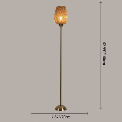 Contemporary Boho Weaving Bamboo Metal Lantern 1-Light Standing Floor Lamp For Living Room