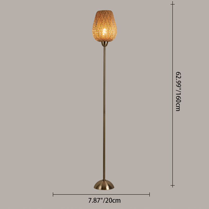 Contemporary Boho Weaving Bamboo Metal Lantern 1-Light Standing Floor Lamp For Living Room