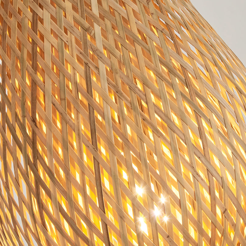 Contemporary Boho Weaving Bamboo Metal Lantern 1-Light Standing Floor Lamp For Living Room