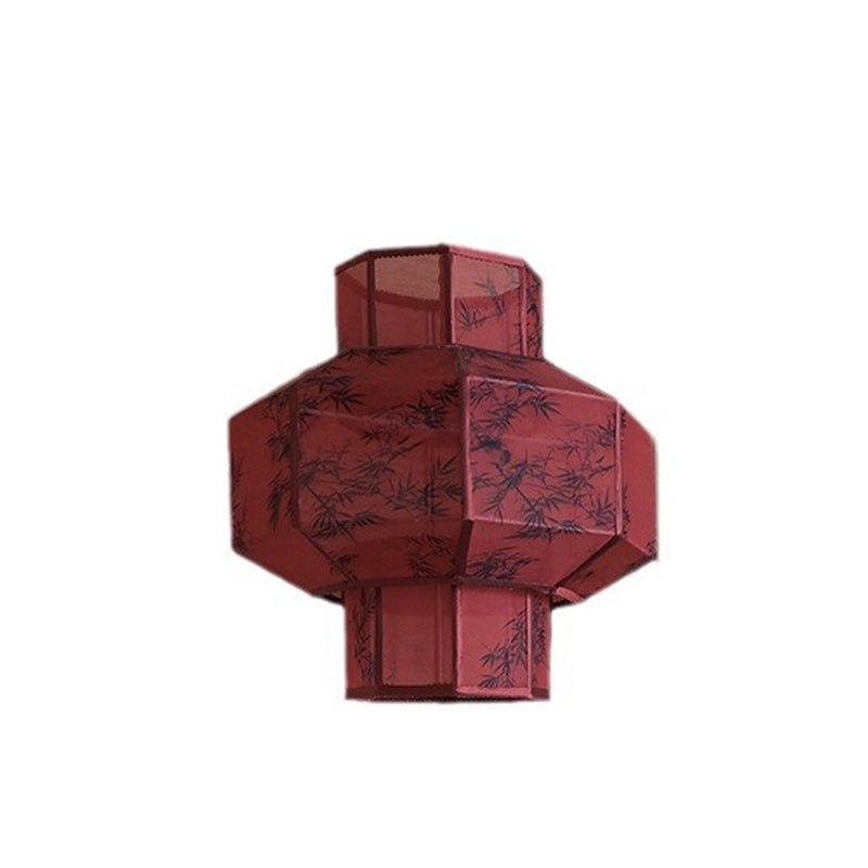 Lanterne en Tencel Chinois Traditionnel Boule Elliptique Feuille de Bambou Suspension 1 Lumière Pour Salle à Manger 