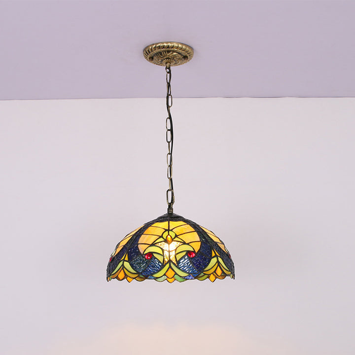 Traditional Tiffany Glass Iron Dome Heart 1-Light Pendant Light For Dining Room